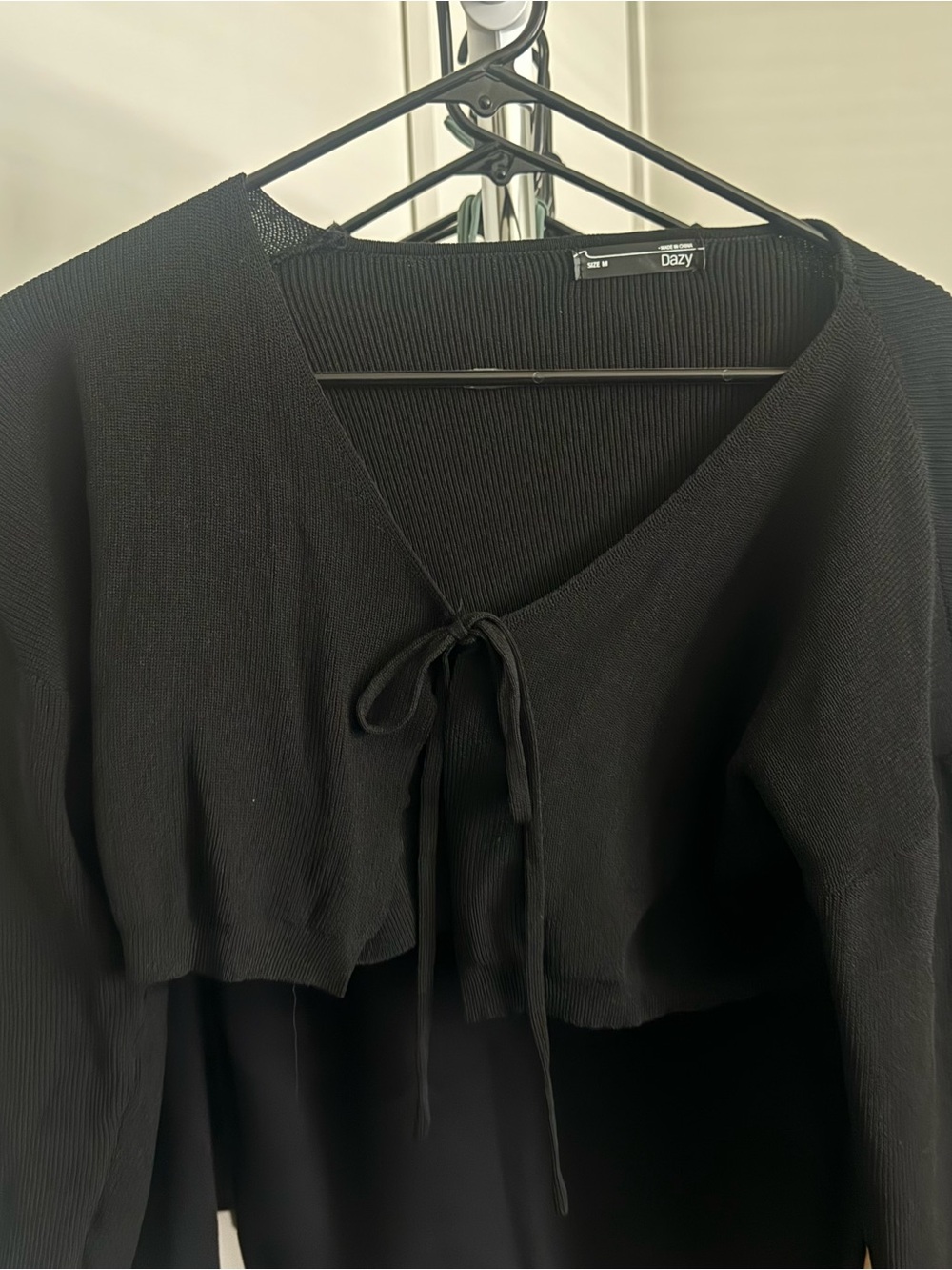 DAZY Black Tie-Front Cropped Cardigan Sweater
